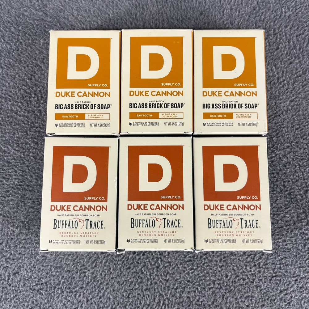 6x Duke Cannon Brick of Soap Men 4.5 oz Buffalo Trace Sawtooth Bourbon Cedarwood